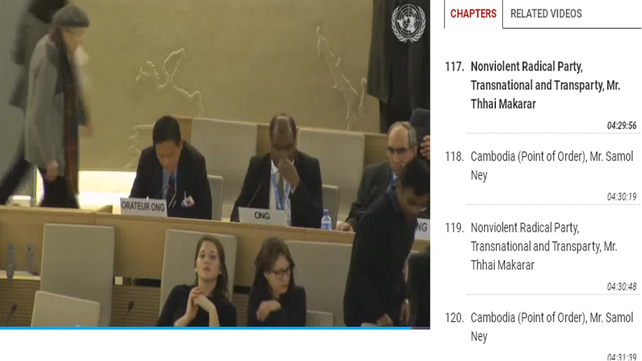Cambodian member of the Nonviolent Radical Party has speech disrupted at the UN Human Rights Council